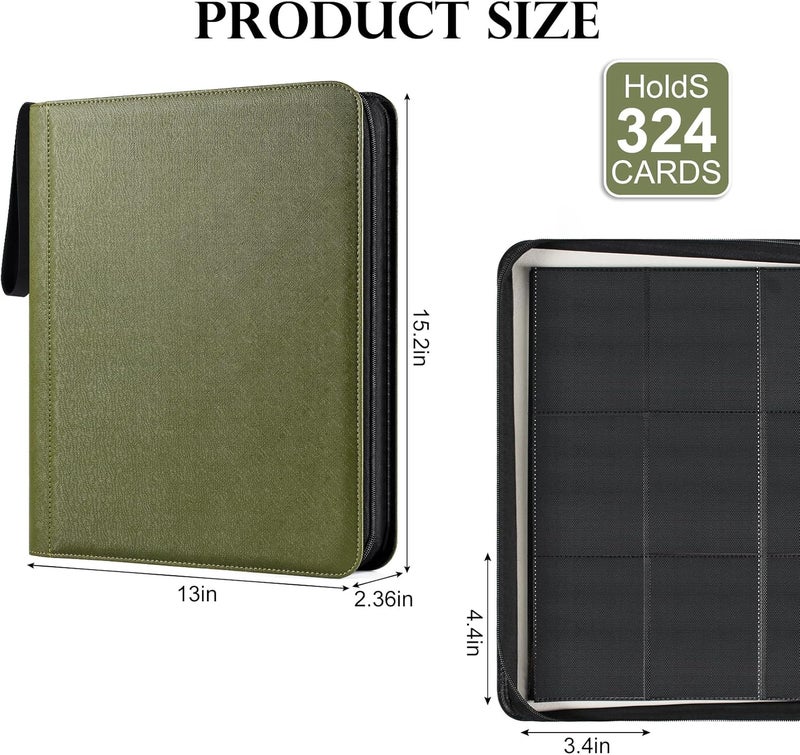 GEAoffice Side Loading 9 Pockets Top Loader Binder Holds 324 Cards, Waterproof PU Leather Trading Card Binder for Toploader, Card Collection Album Folder for MTG, TCG, Sports Cards, Green - Image 4